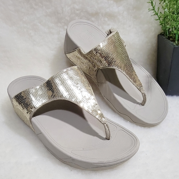 Fitflop Shoes Fitflop Electra Classic Pale Gold Sequin Flip Flop